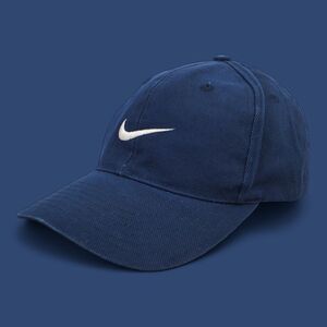 VINTAGE Rare 90's Nike Swoosh White Logo Hat Adjustable Snapback‎ Cap Blue Navy